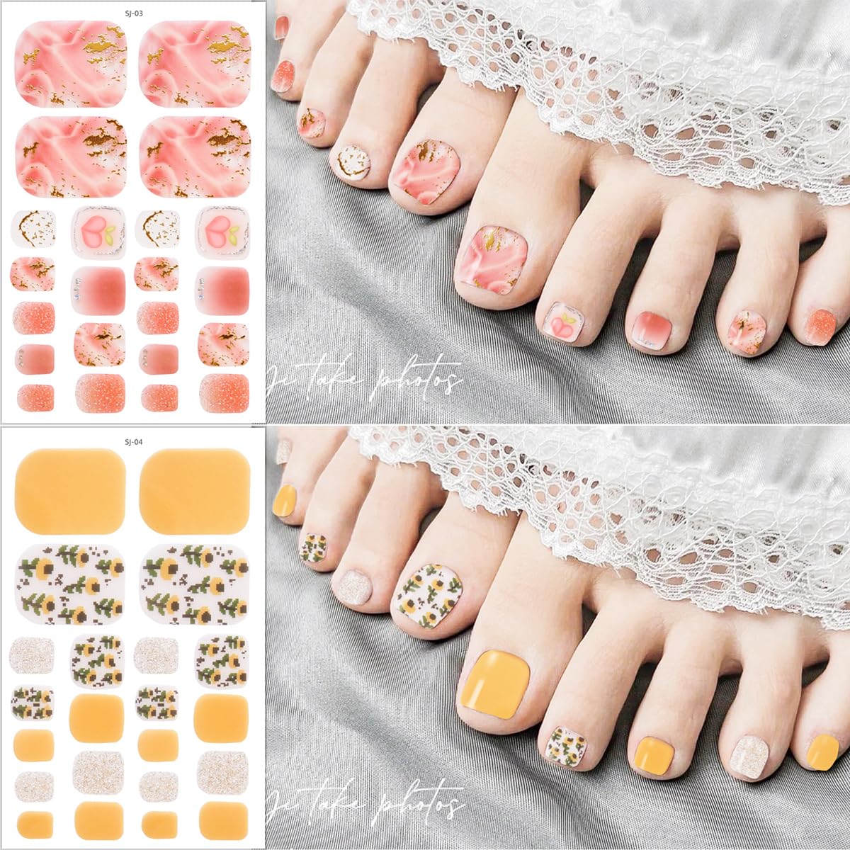 KTAABTR 8 Sheets Toenail Nail Nail Wraps Self-Adhesive Nail Nail Wraps With Daisy Flowers Design - DIY Gel Polish Strips for Women Girls Toe Nail Decorations