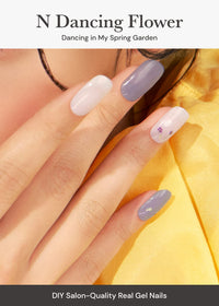 Thumbnail for ohora Semi Cured Gel Nail Strips (N Dancing Flower) - White Works with Any UV/LED Lamps, Salon-Quality, Long Lasting, Easy to Apply & Remove - Includes 2 Prep Pads, Nail File & Wooden Stick