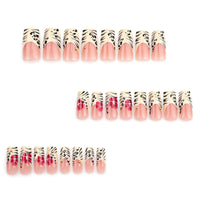 Thumbnail for Jremg Leopard Print French Tip Press on Nails Long Square Fake Nails with 3D Gold Pearl Designs Glossy Red Flower Full Cover Glue On Nails Reusable Coffin Autumn Winter False Nails for Women 24Pcs | Premium Nail Wraps