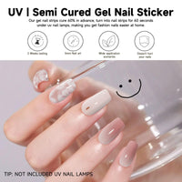 Thumbnail for DUKASOU Semi Cured Gel Nail Strips | 28 pcs Gel Nails Strips Work with Any UV Lamps, Long Lasting UV Nail Nail Nail Wraps for Women DIY Nails Nail Wraps(Pink Flower)