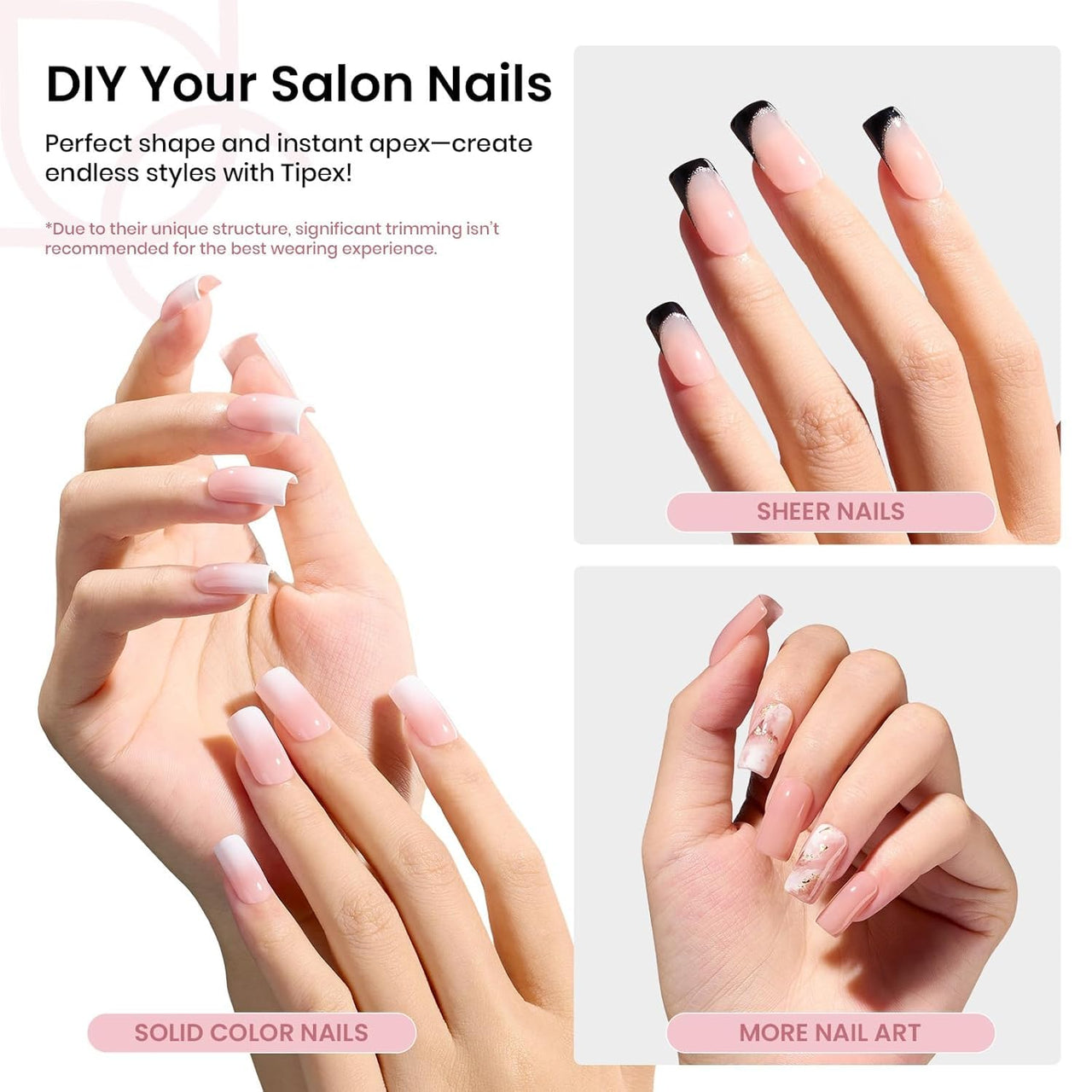 Beetles Tipex Instant Apex Nail Tips,squar gel nail wraps – long – CrazyGels