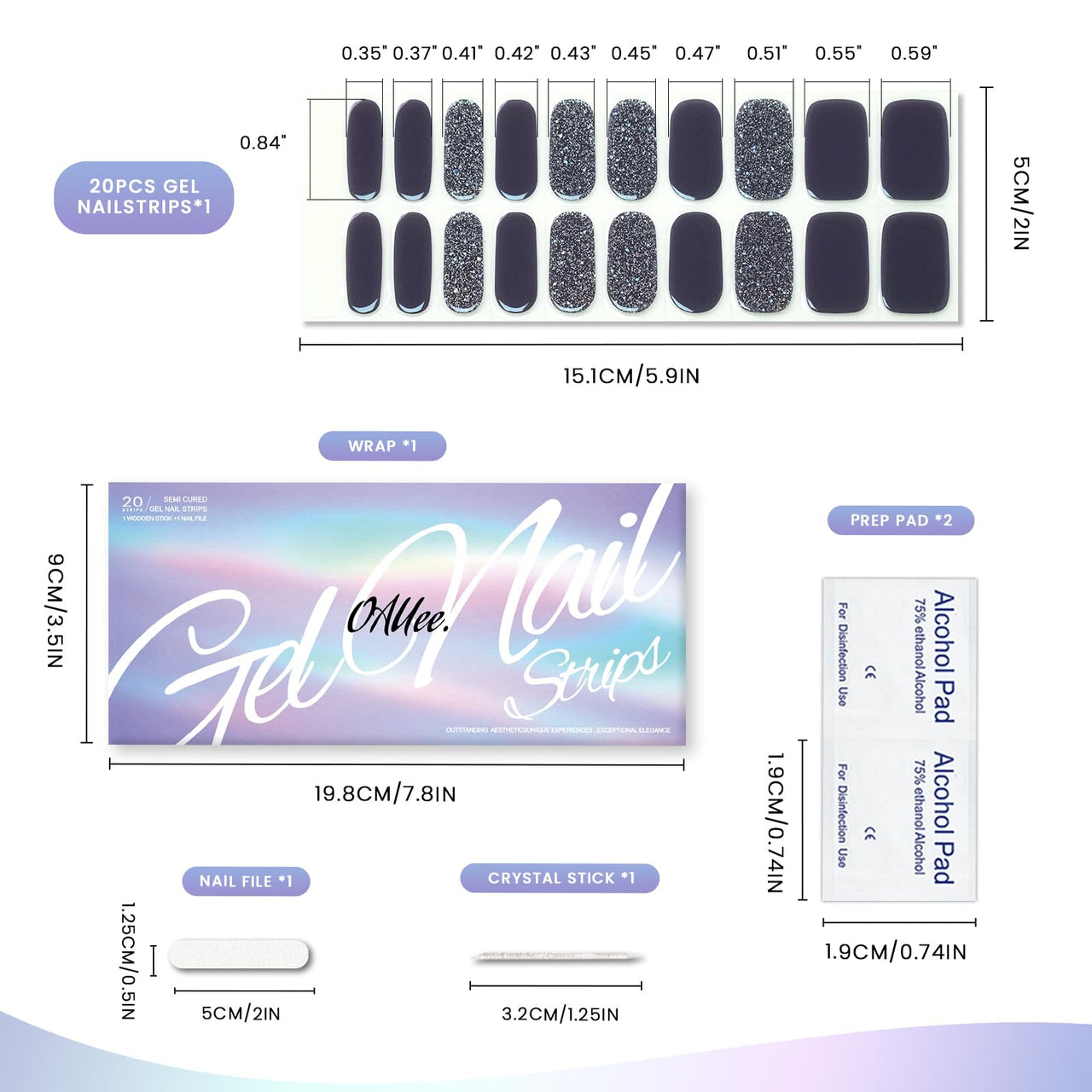 Oauee Semi Cured Gel Nail Strips | Built-in Gel Top Coat | UV Light Required | Salon Quality, Easy Application and Removal (Slate Sparkle) – Premium Nail Wrap Set