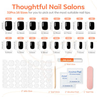Thumbnail for Modelones 32Pcs Black Press on Nails, Upgrade Short Square Fake Nails, Reusable Nail Kit with Nail Glue Adhesive Tabs Mini Nail File, Nails Press Ons 16 Sizes
