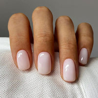Thumbnail for Curvlife Press on Nails Milky White Short Square Acrylic Fake Nails with Apricot Design Full Cover Glossy Nude Glue on Nails Artificial for Women 30Pcs