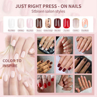 Thumbnail for Stbisen Dark Brown Press on Nails Short Square Fake Nails with Golden Leaf Accents Glitter Designs, Glossy Gel Finish Acrylic Short Fake Nails, Thick Natural Glue on Nails Kit for Women, 24Pcs