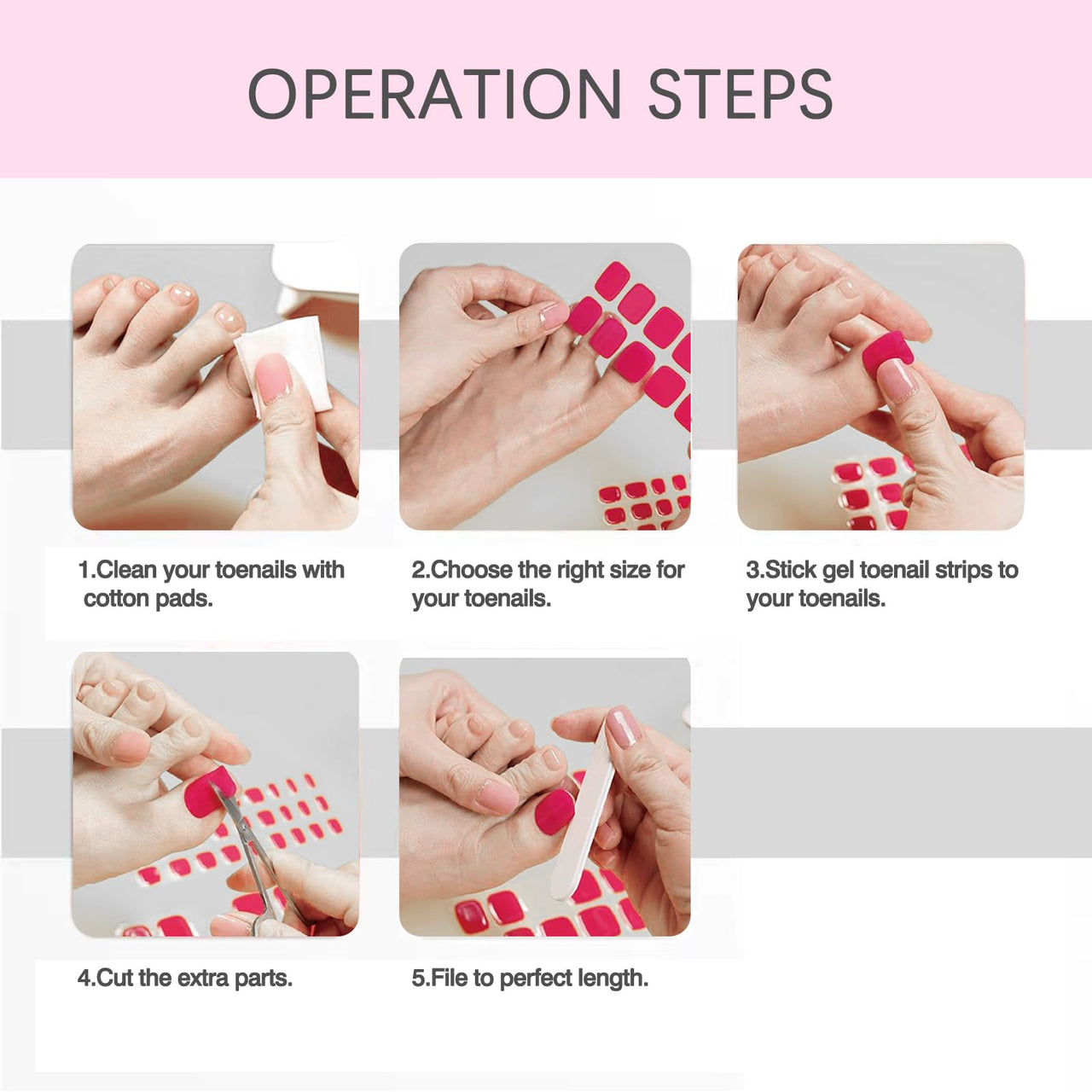VOTACOS Nail Polish Strips for Toes, No UV Needed, Toe Nails Stickers White Flower French Toenail Gel Nail Strips Pedicure Full Nails Wraps for Women with 1 Wooden Stick, 1 Nail File & 2 Prep Pad
