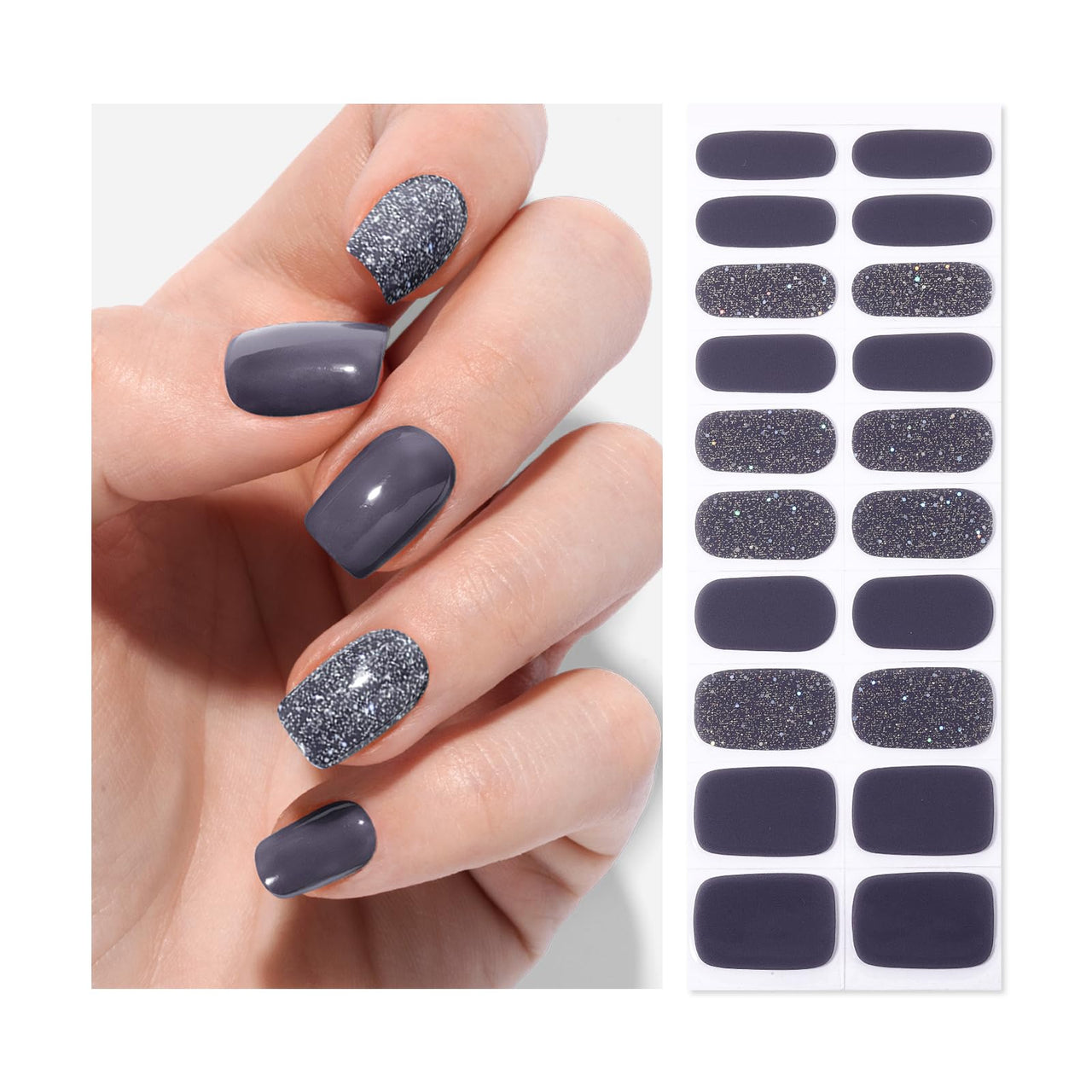 Oauee Semi Cured Gel Nail Strips | Built-in Gel Top Coat | UV Light Required | Salon Quality, Easy Application and Removal (Slate Sparkle) – Premium Nail Wrap Set