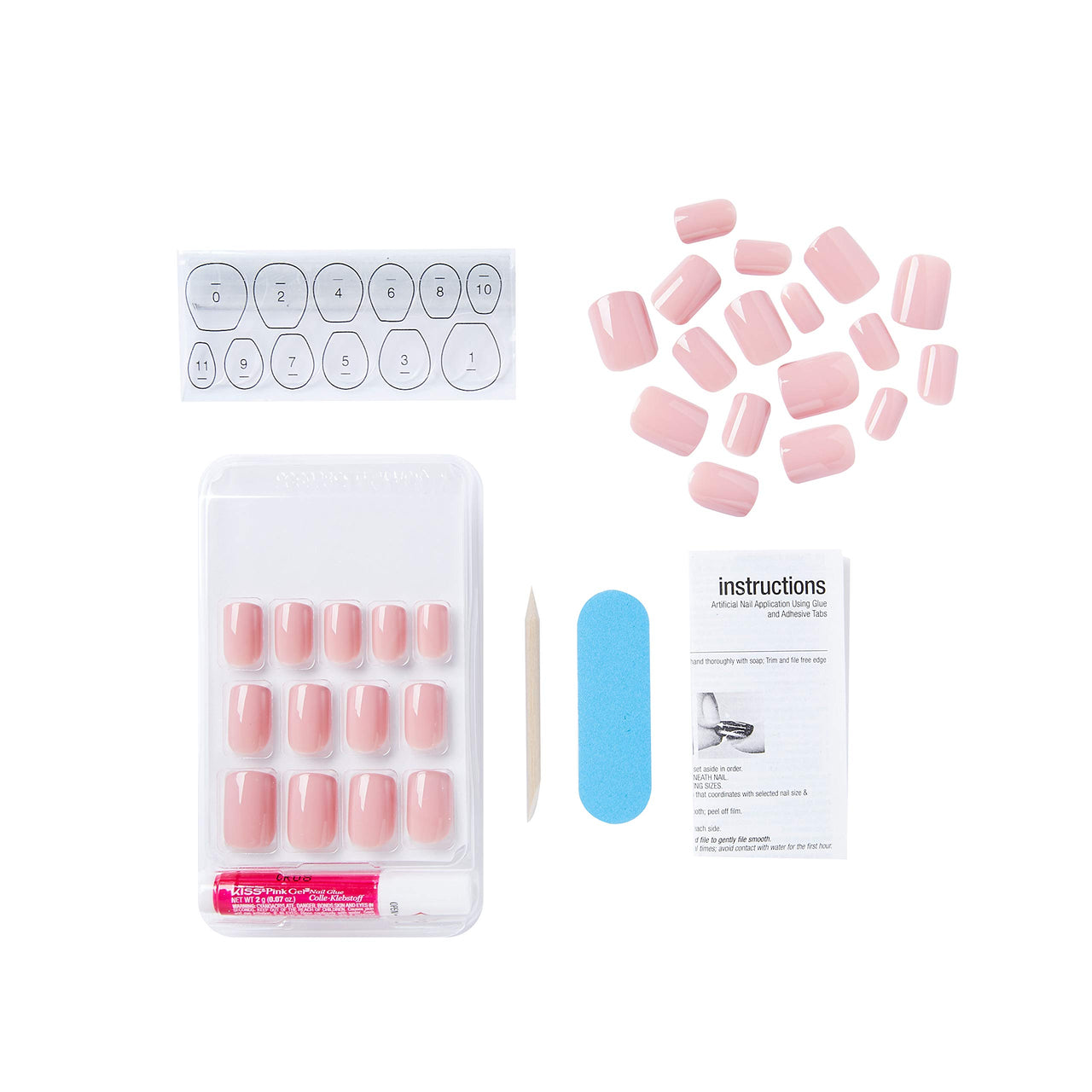 KISS Gel Fantasy Press On Nails, Nail glue included, 'Ribbons', Pink, Short Size, Squoval Shape, Includes 28 Nails, 2g glue, 1 Manicure Stick, 1 Mini File