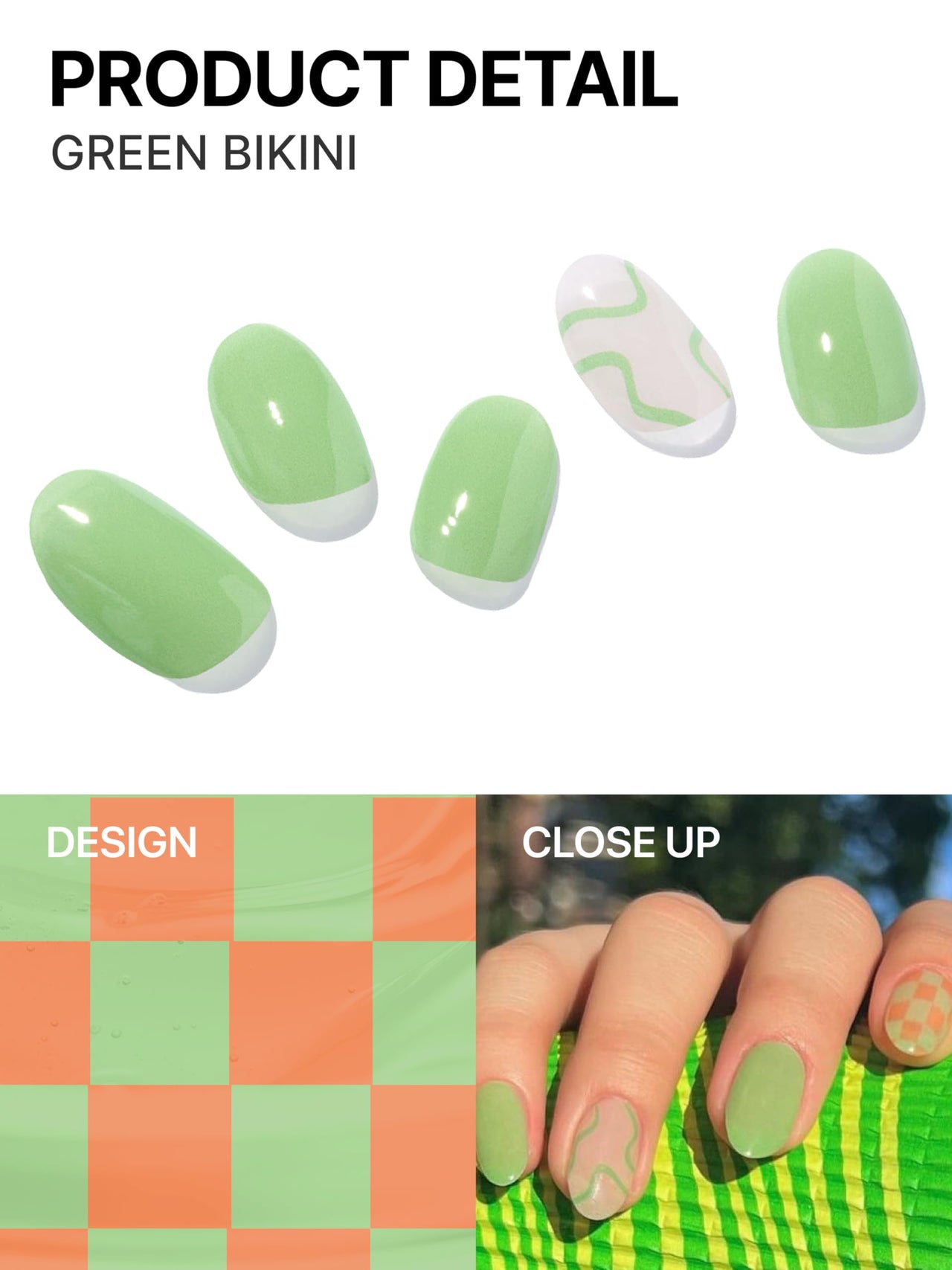 UUUUU. Semi Cured Gel Nail Strips (Spring Collection) - Real Gel, Long-Lasting & Easy to Apply & Remove, works any UV/LED Lamps - Spring 2025,Nail inspo,Nail Art Nail Nail Wraps (UGN059 Green Bikini)