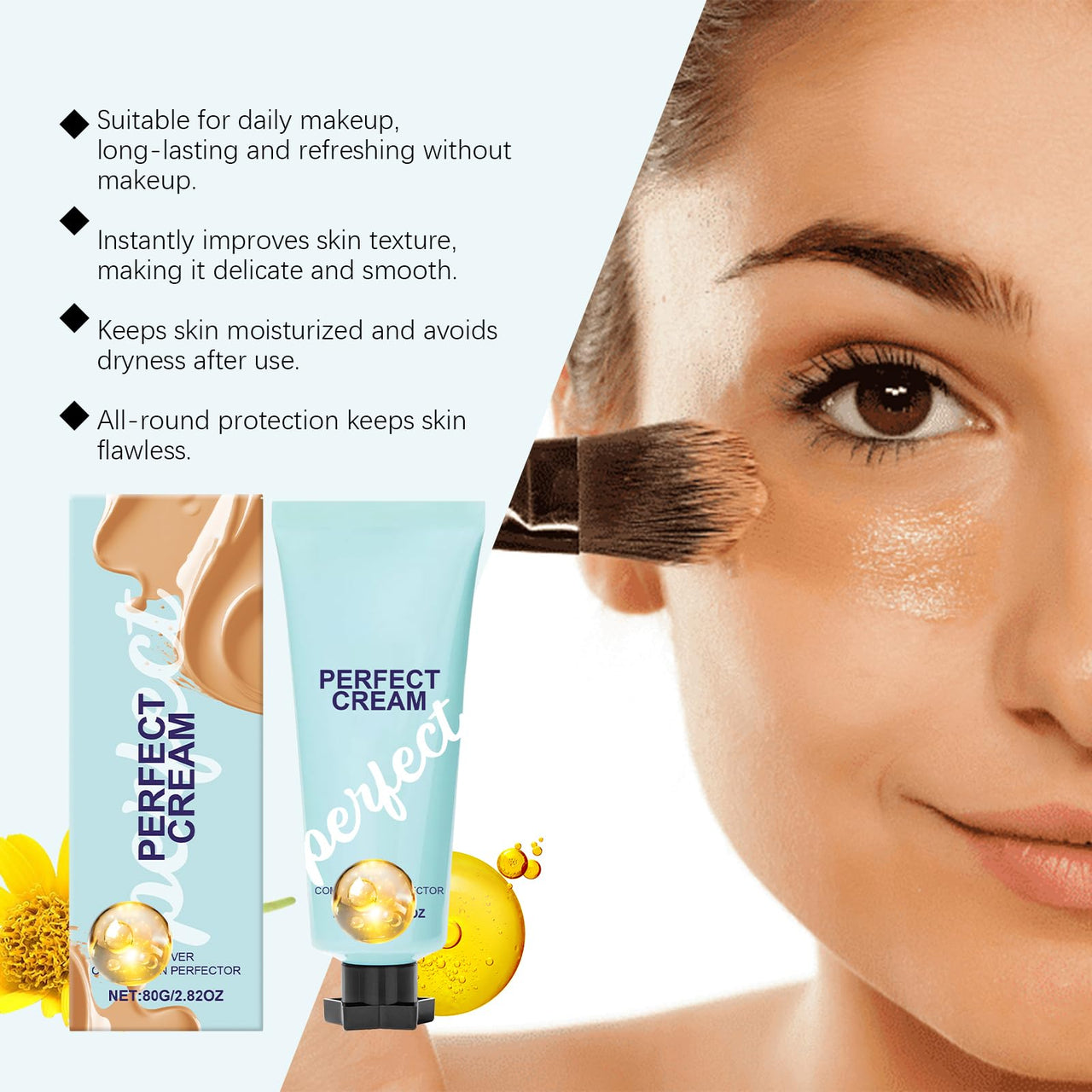 CC Cream Long-Lasting Foundation, All-Over Complexion Perfector, Face & Body Coverage Perfector, Full Coverage Concealer Cream, 2.82 Oz