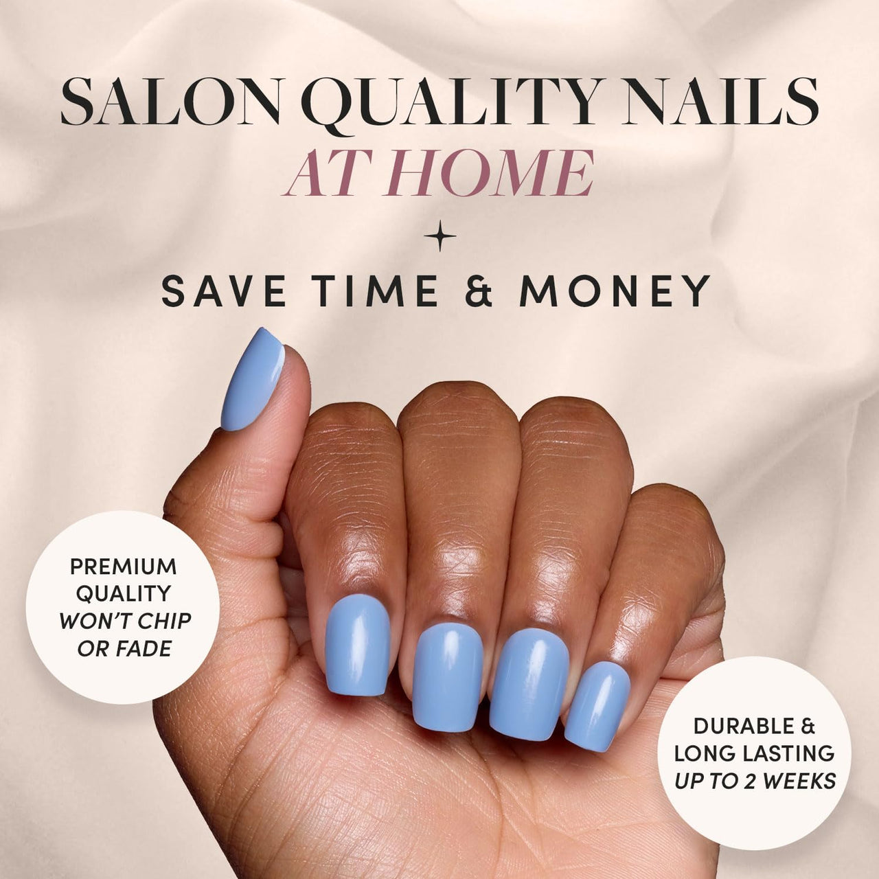 Glamnetic Press On Nails - Cashmere Blue | Opaque Soft Pale Blue Short Squoval False Nails, Reusable Stick On Fake Nails with Glue | Salon Quality | 15 Sizes - 30 Nail Kit | Premium Nail Wraps