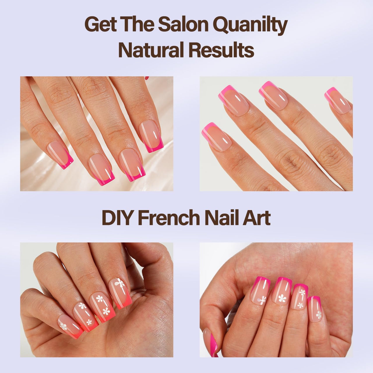 Misssix XBASICTIPS French Tip Press On Nails, 150Pcs Pink Press On Nails Short Square, French Soft Gel Nail Tips, Pre-shaped No Need to File 3 in 1 Tips, Fake Nails for Nail Art DIY Designs 15 Sizes