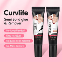 Thumbnail for Curvlife Newly Upgraded Quick Drying 10g Semi Solid Nail Glue with 10ml Remover for Press On Nails Tips No Need for UV Lamp Long Lasting Fake Acrylic Nails Kit Glue Gel