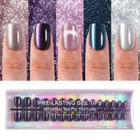 Thumbnail for 150Pcs Cat Eye Press on Nails Short Square, Plauva Soft Gel Fake Nails, Glossy Glitter Cat Eye Nail Tips for Women and Girls Stick On Nails in 15 Sizes
