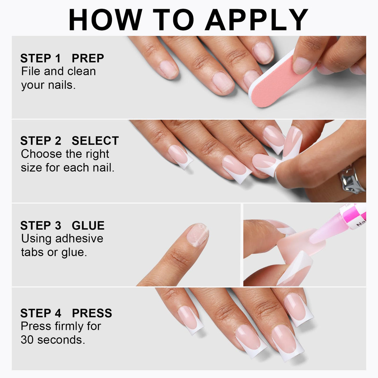 Anyos 16 Sizes French Tip Short gel nail wraps – french short – CrazyGels