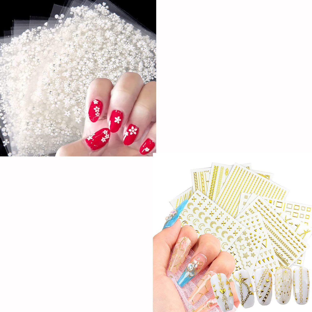 30 Sheets White Nail Nail Nail Wraps and 12 Sheets Gold Nail Nail Nail Wraps