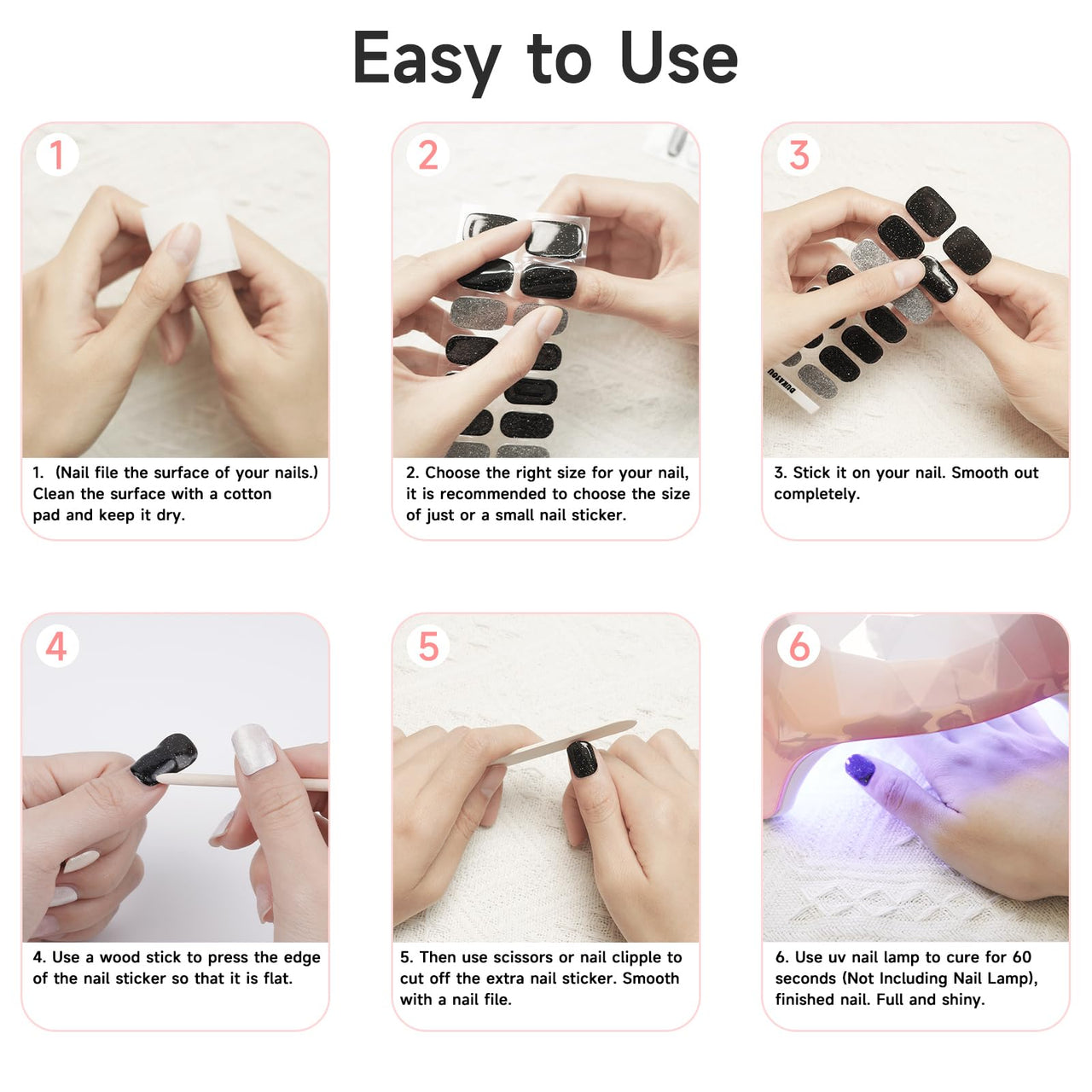 DUKASOU Semi Cured Gel Nail Strips, 28 pcs UV Gel Nail Stickers Full Nails Wraps for Women Home DIY Nails Art, UV Light Required(Tulip)