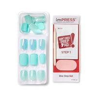Thumbnail for KISS imPRESS No Glue Mani Press On Nails, Design, 'Rain Check', Blue, Short Size, Squoval Shape, Includes 30 Nails, Prep Pad, Instructions Sheet, 1 Manicure Stick, 1 Mini File