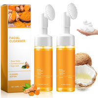 Thumbnail for JISKG 2 Pcs Turmeric Facial Cleanser, Glow Wash Turmeric Face Wash With Brush, Deep Cleansing Exfoliating for Women All Skin.