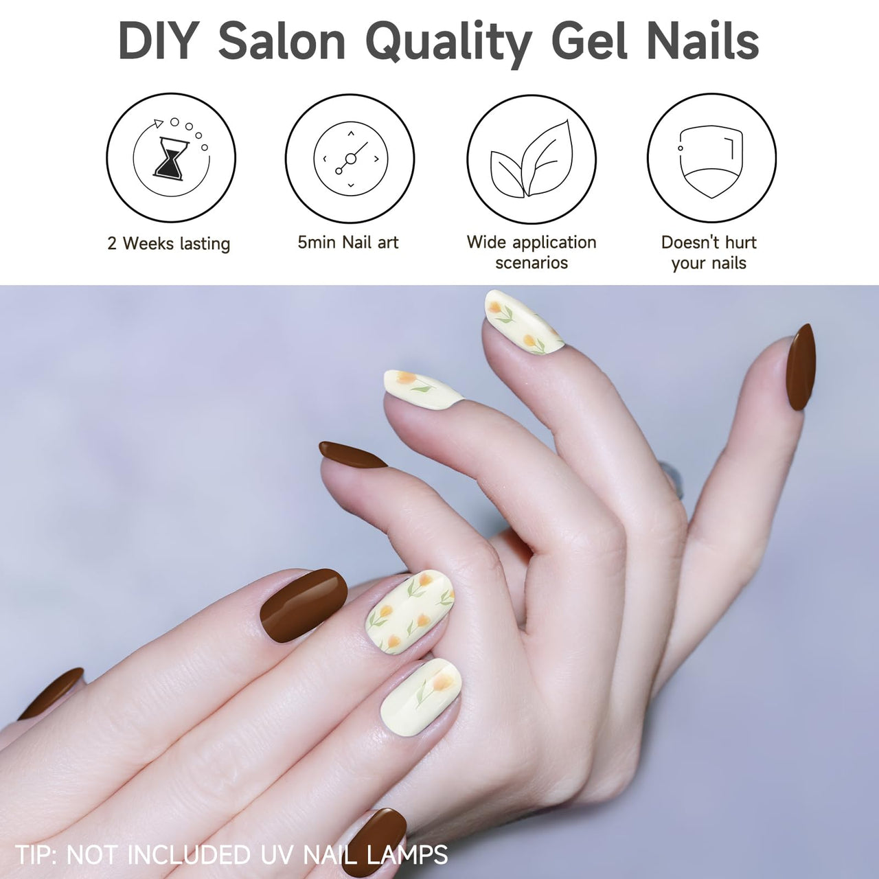 DUKASOU Semi Cured Gel Nail Strips, 28 pcs UV Gel Nail Stickers Full Nails Wraps for Women Home DIY Nails Art, UV Light Required(Tulip)