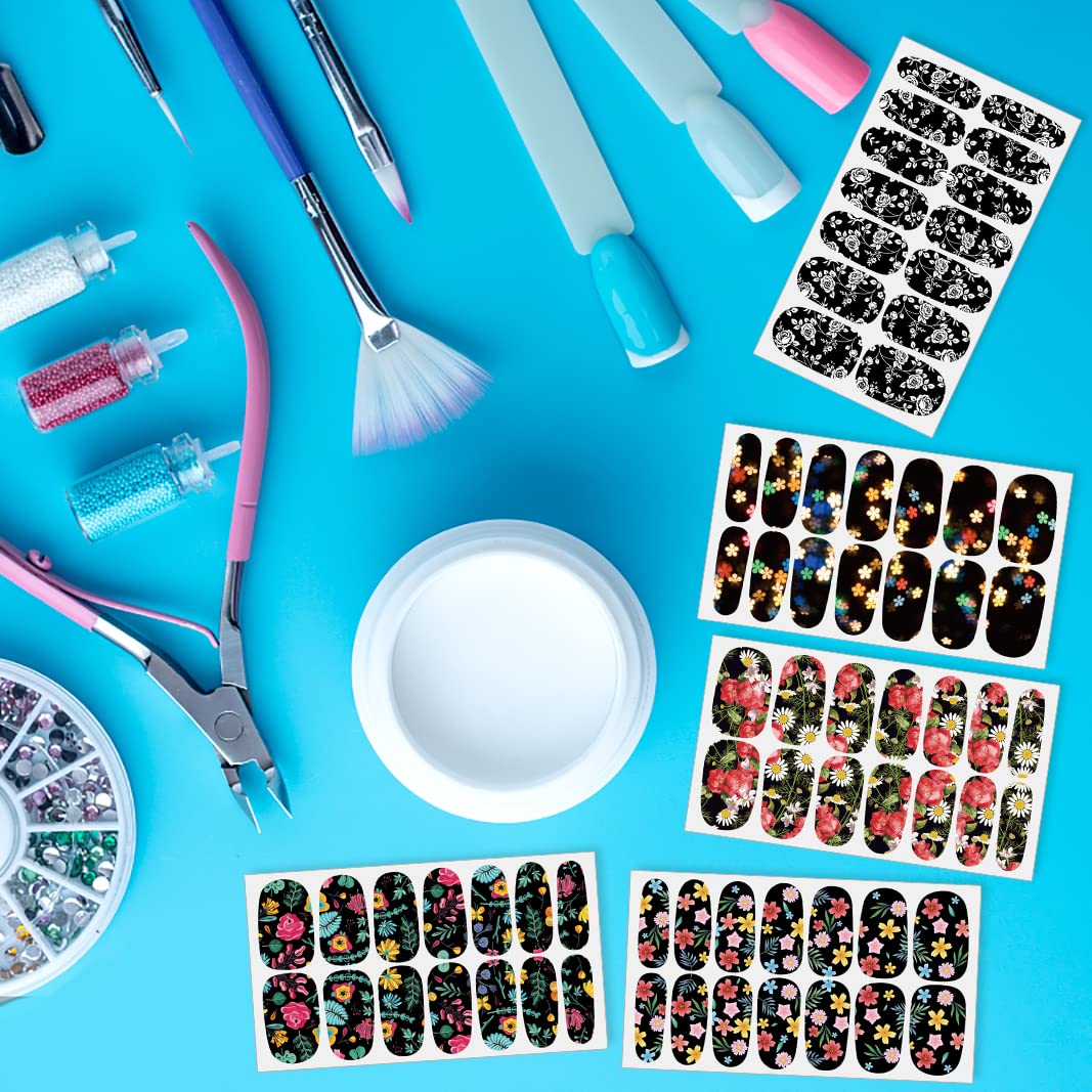 XEAOHESY 168 Pieces 12 Sheets Black White Flower Nail Nail Wraps for Short Nails with Nail File Flower Nail Polish Strips Self-Adhesive Gel Nail Strips Nail Nail Nail Wraps Full Nail Nail Wraps for Nail Art