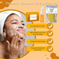 Thumbnail for Turmeric Wash and Care Three Piece Set, Turmeric Trio: Facial Wash, Cleansing Mousse & Soap for Skin Care, Turmeric Cleansing Exfoliating Pads, Turmeric Face Wash for Face & Body