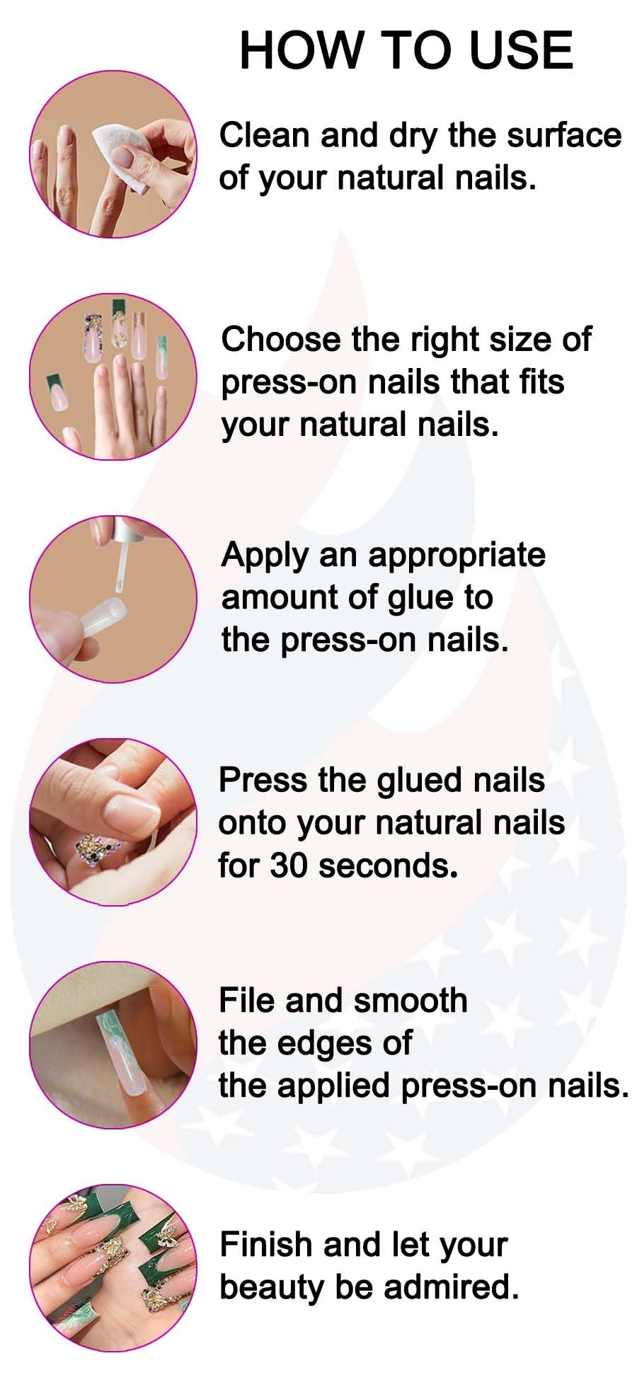 Gleamrain Long Square Press on Nails French Tip Fake Nails with Flower Design False Nails Elegant Full Cover Nails for Women and Girls 24pcs