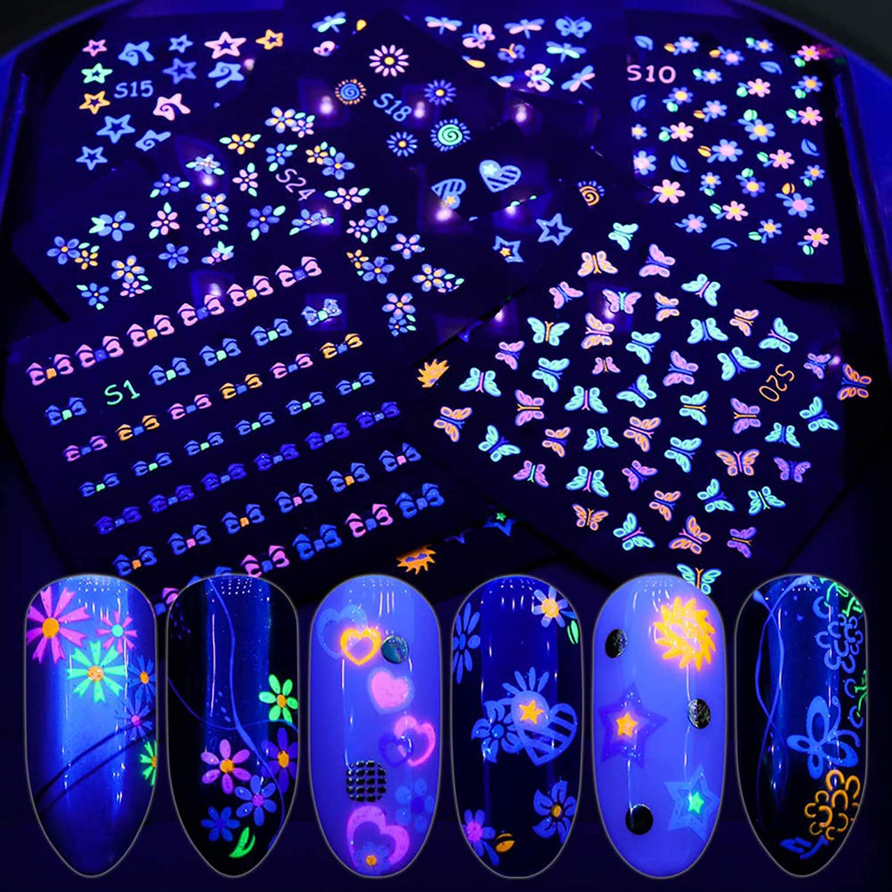 30 Sheets Black Nail Nail Nail Wraps and 24 Sheets Fluorescent Nail Nail Nail Wraps