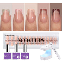 Thumbnail for BTArtboxnails XCOATTIPS French Tip Press on Nails - Skin Tones Short Fall Press On Nails Square, Soft Gel Nail Tips with Nail Gel, French Protecting Duo, Nail Lamp, All in One Fake Nail Extension Kit | Premium Nail Wraps - Premium Nail Wraps, Salon-Quality, Easy Application