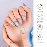 Thumbnail for DANNI & TONI Semi Cured Gel Nail Strips Ocean Blue (Verdant Whisper) Magnetic Silver Cat Eye Gel Nail Nail Wraps Flowers 28 Nail Nail Wraps