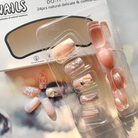 Thumbnail for DZPGUONIZ 24pcs Short Square Press on Nails French Tip Fake Nails White Flower with Star Design Glitter False Nails Luxury Nail Charms Crafts White Stripes Glue on Nails for Women Manicure Tips
