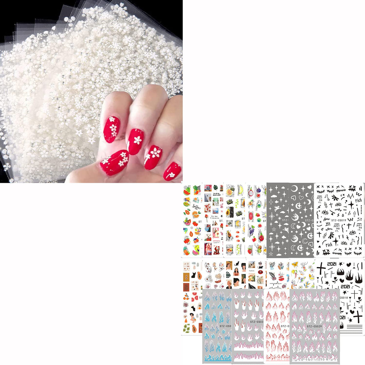 30 Sheets White Nail Nail Nail Wraps and 188 Sheets Colorful Nail Nail Nail Wraps