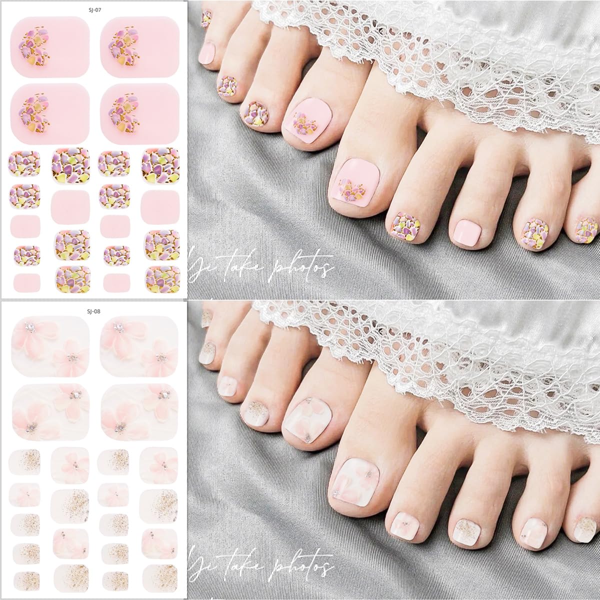 KTAABTR 8 Sheets Toenail Nail Nail Wraps Self-Adhesive Nail Nail Wraps With Daisy Flowers Design - DIY Gel Polish Strips for Women Girls Toe Nail Decorations