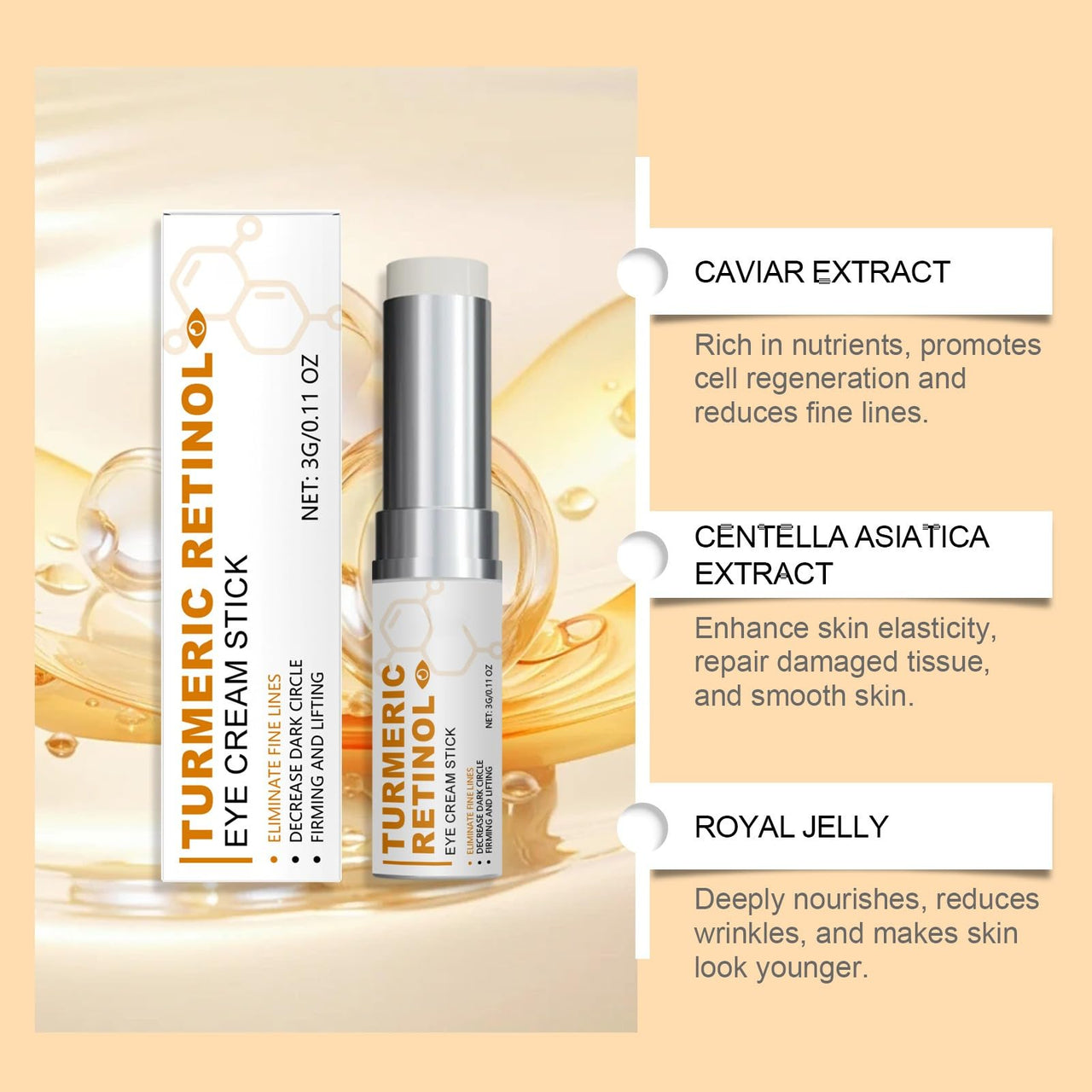 BAYUELSWU Turmeric Retinol Eye Stick, Eye Bags Stick, Anti Aging Eye Balm Stick, Moisturizes Hydrating Under Eye Brightener Stick, Reduces Puffiness