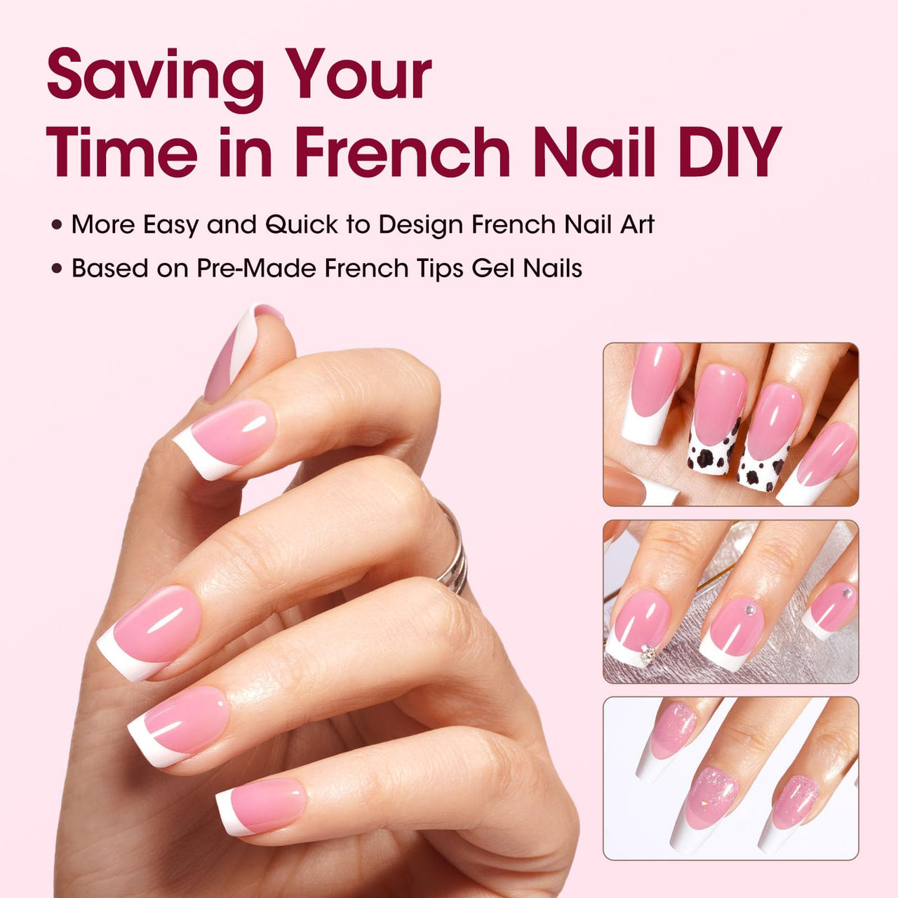 Gellen French Tip Press on Nails - 150 pcs Pink Square Short Press on Nails Soft Gel Nail Tips, 3 in 1 Pre-french French Tips 15 Sizes Fake Nails, No Need to File Full Cover Tips, No Nail Glue