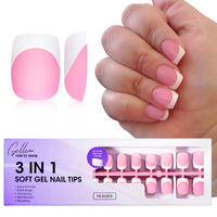 Thumbnail for Gellen French Tip Press on Nails - 150 pcs Pink Square Short Press on Nails Soft Gel Nail Tips, 3 in 1 Pre-french French Tips 15 Sizes Fake Nails, No Need to File Full Cover Tips, No Nail Glue