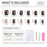 Thumbnail for Stbisen Dark Brown Press on Nails Short Square Fake Nails with Golden Leaf Accents Glitter Designs, Glossy Gel Finish Acrylic Short Fake Nails, Thick Natural Glue on Nails Kit for Women, 24Pcs