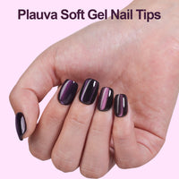 Thumbnail for 150Pcs Cat Eye Press on Nails Short Square, Plauva Soft Gel Fake Nails, Glossy Glitter Cat Eye Nail Tips for Women and Girls Stick On Nails in 15 Sizes