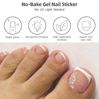 Thumbnail for VOTACOS Nail Polish Strips for Toes, No UV Needed, Toe Nails Stickers White Flower French Toenail Gel Nail Strips Pedicure Full Nails Wraps for Women with 1 Wooden Stick, 1 Nail File & 2 Prep Pad