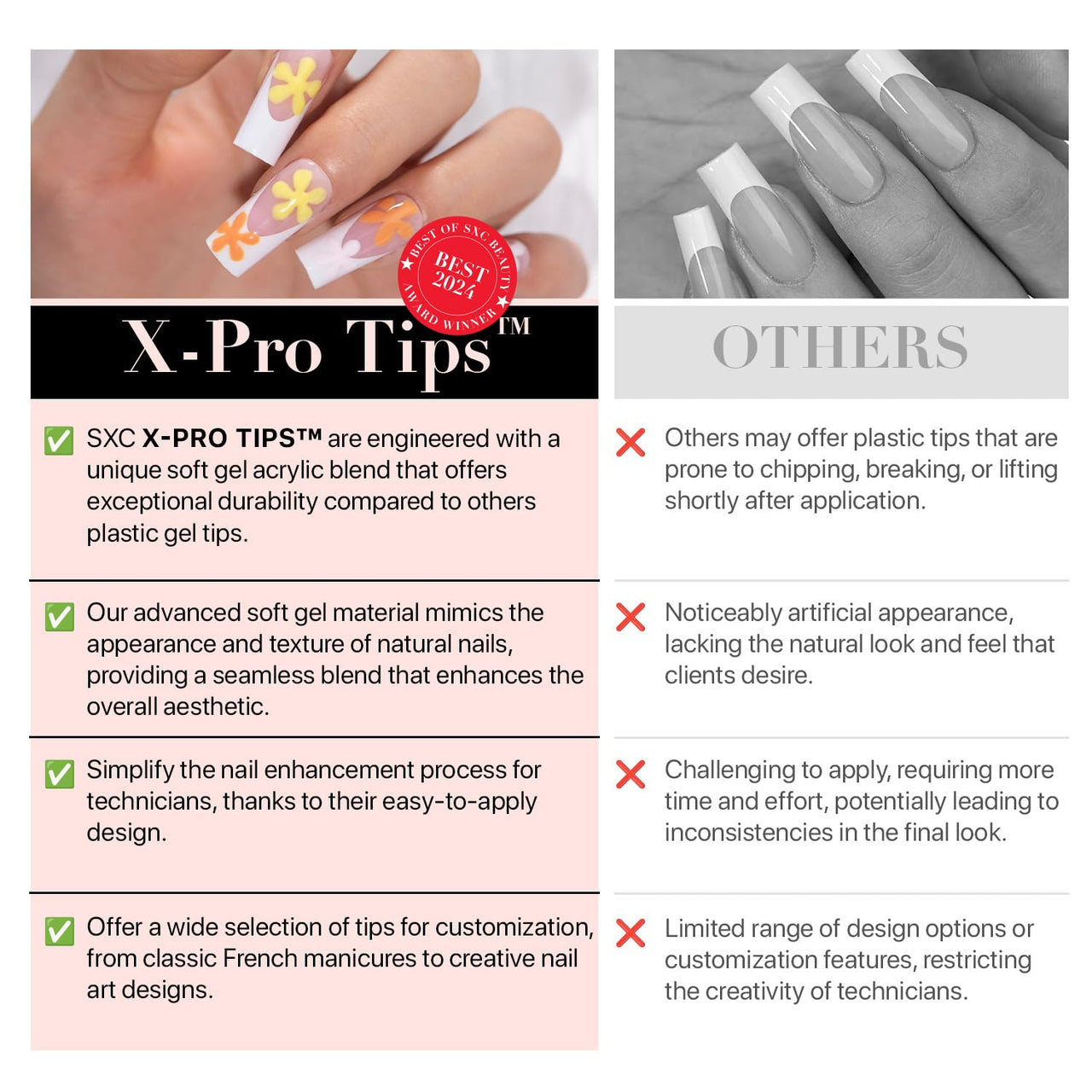SXC Cosmetics French Tip Press On Nails - Skin Tone Nude and Color Series, Medium Square X-Pro Tips Starter Kit ST117KIT