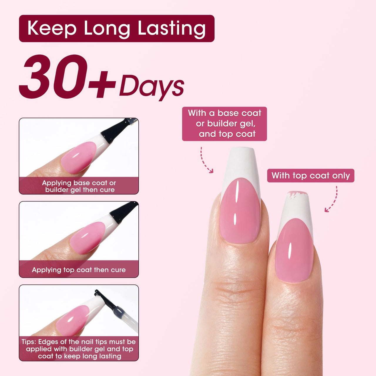 Gellen French Tip Press on Nails - 150 pcs Pink Square Short Press on Nails Soft Gel Nail Tips, 3 in 1 Pre-french French Tips 15 Sizes Fake Nails, No Need to File Full Cover Tips, No Nail Glue