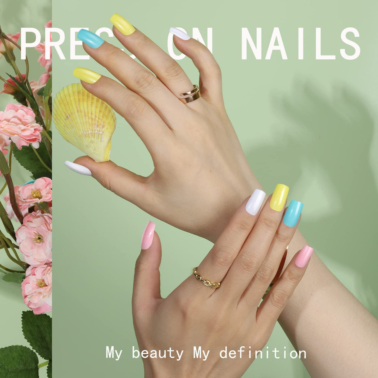 FANDAMEI 24 Colors Press on Nails Square, 24 Packs 576PCS Press on Nails Medium Glossy, Lightweight Natural Fake Nails Full Cover, False Nails with Glue, Short Square Acrylic Press on Nails
