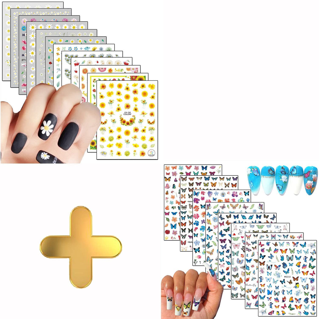 Floral & Butterfly Nail Nail Nail Wraps – 20 Sheets, Colorful Flower & Butterfly Designs
