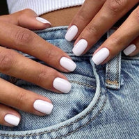 Thumbnail for GLAMERMAID Extra Short Press on Nails, Pure White Fake Nails Short Squoval, Natural Round Square Glue on Nails Glossy Gel, Acrylic Metal False Nail Kits for Women, Reusable Stick on Full Cover Nails