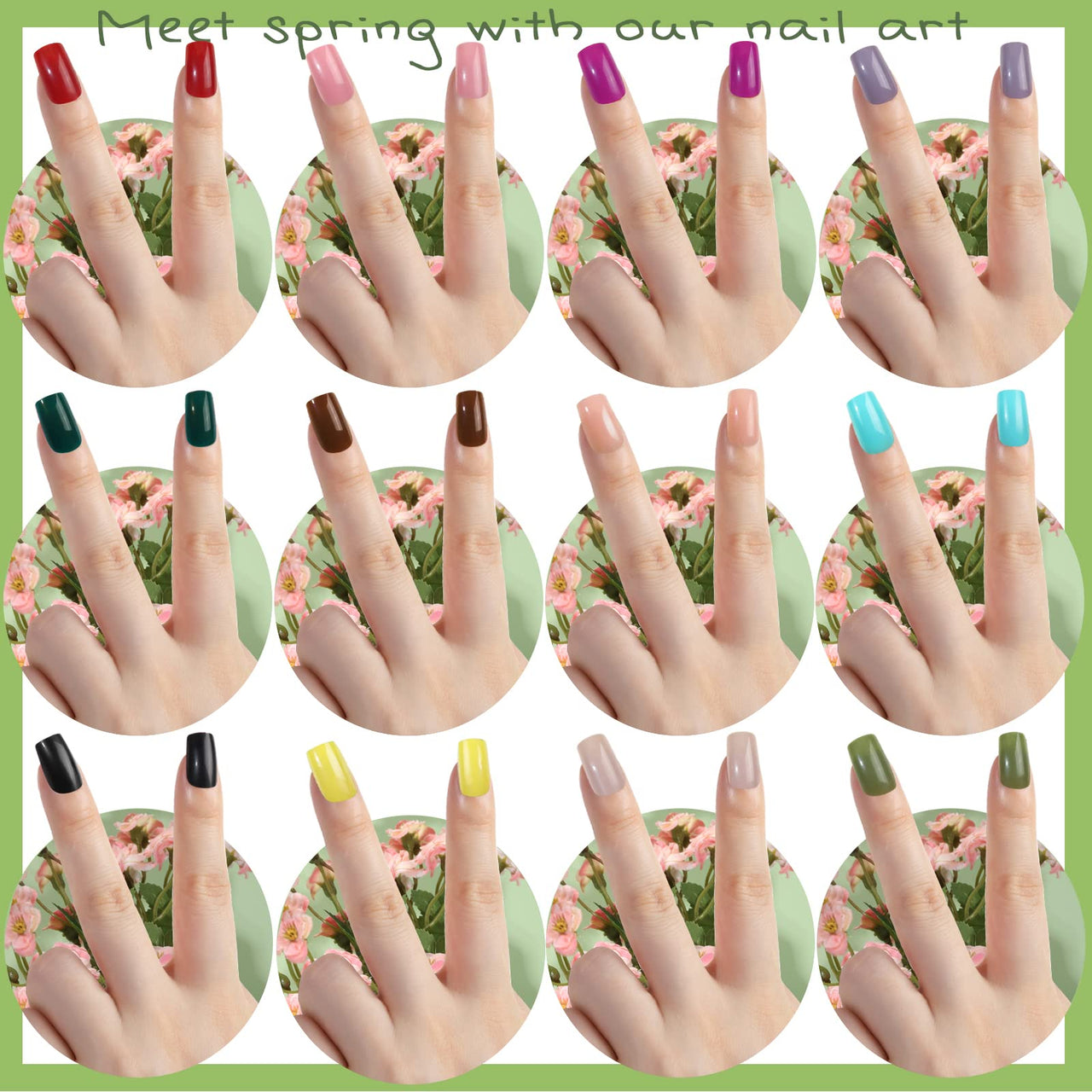 FANDAMEI 24 Colors Press on Nails Square, 24 Packs 576PCS Press on Nails Medium Glossy, Lightweight Natural Fake Nails Full Cover, False Nails with Glue, Short Square Acrylic Press on Nails