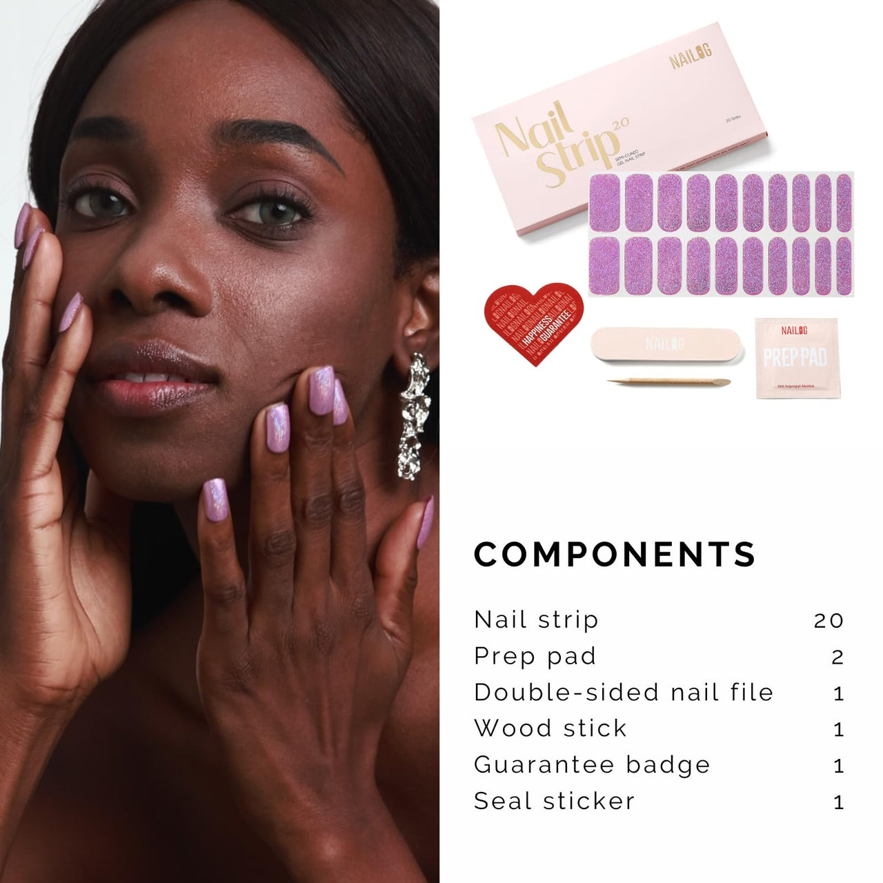NAILOG Semi Cured Gel Nail Strips - 20 Pcs Nail Nail Wraps | Buy 2 Get 1 UV Lamp | Extra Long Nail Wraps With Glossy Gel Finishing | Coco