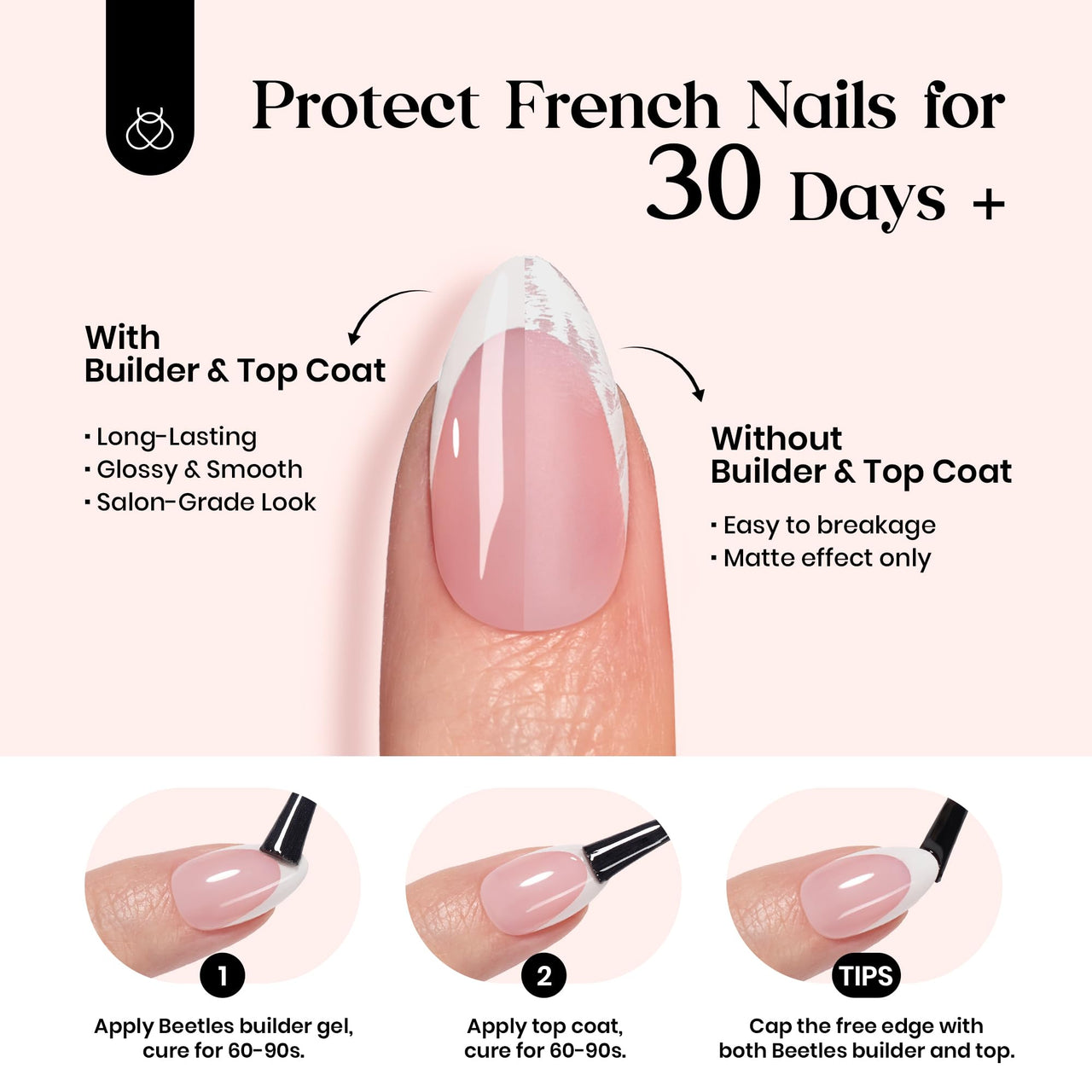 Beetles French Tips Press On Nails: gel nail wraps – french long – CrazyGels