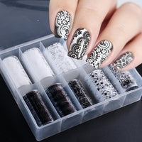 Thumbnail for XEAOHESY 10 Rolls Lace Nail Art Foil Transfer Sticker Kit Black White Flower Foil Transfers Decals Nail Art Sticker Lace Flowers Nail Transfer Nail Nail Wraps Sheets Foil Nail Nail Wraps