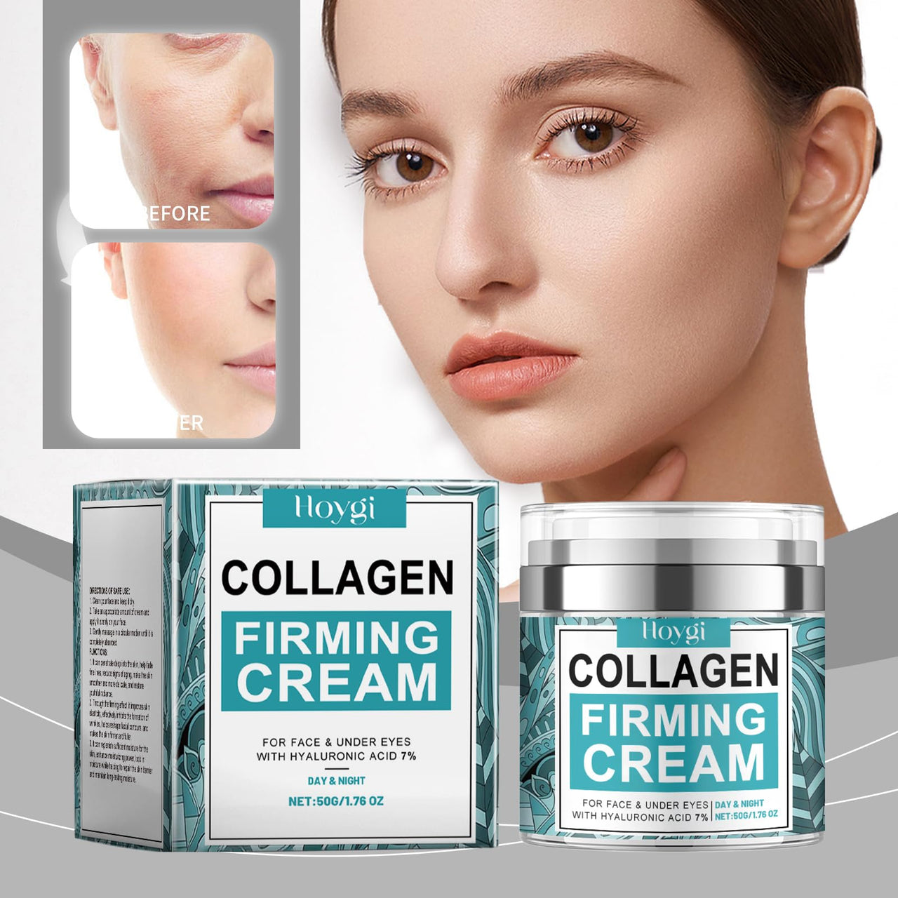 AMALIA Collagen Firming Cream with Hyaluronic Acid 7%, Day and Night Face Cream, Anti-Aging Moisturizer for Face and Under Eyes, 1.76 oz