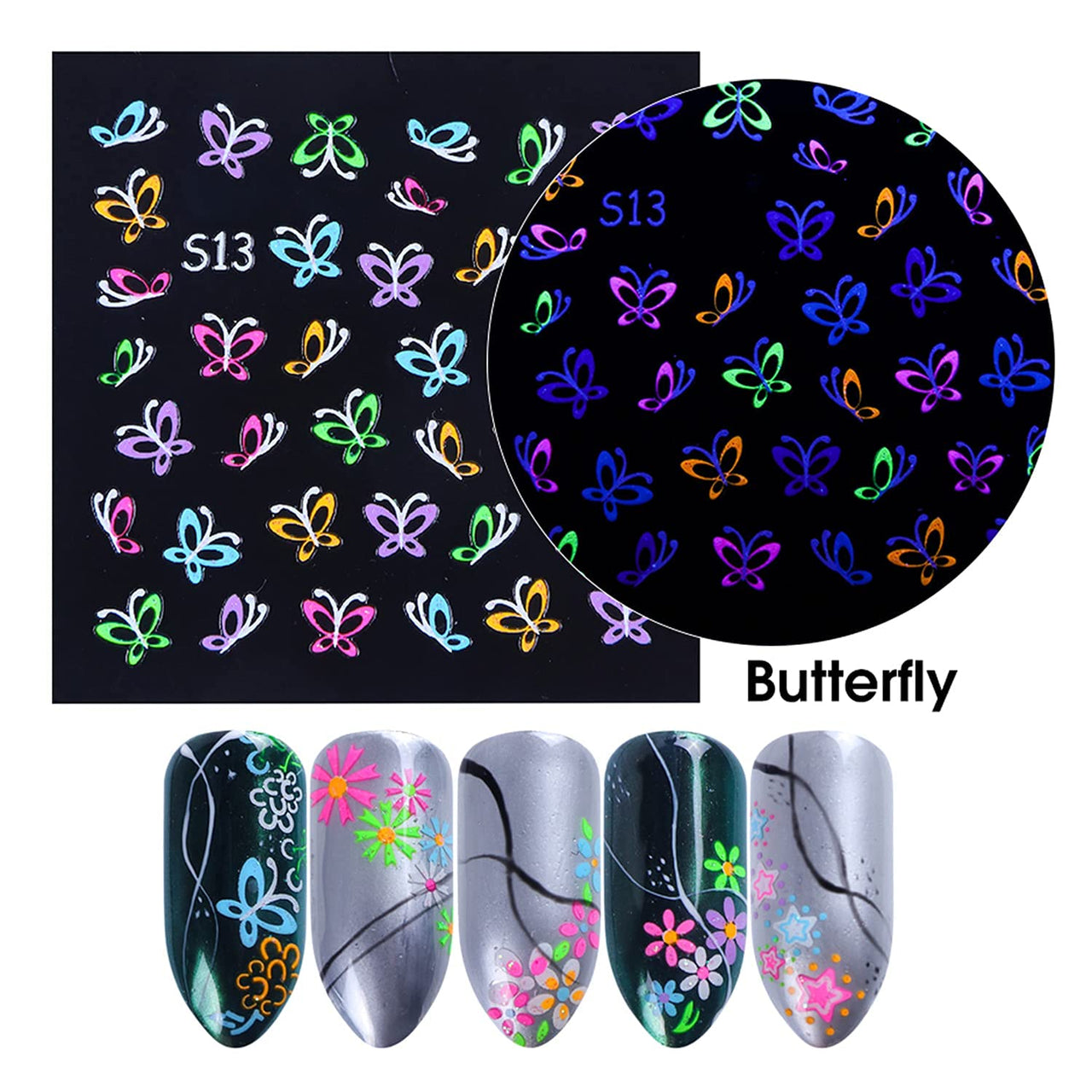 30 Sheets Black Nail Nail Nail Wraps and 24 Sheets Fluorescent Nail Nail Nail Wraps